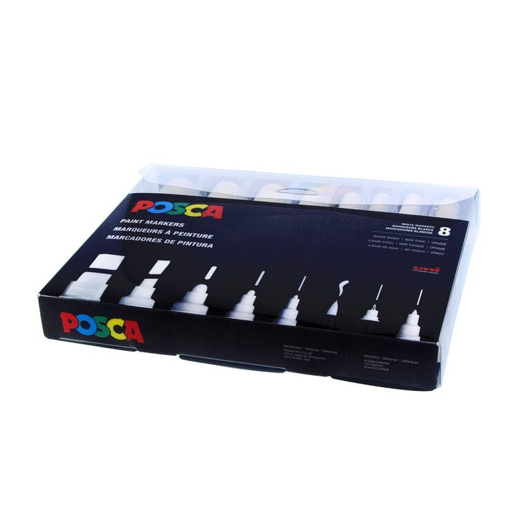 Uni Posca Paint Marker Pen Set of 8 - White/Black Set of All Sizes