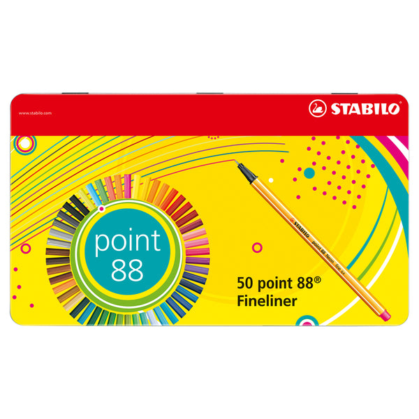 Stabilo "Point 88" Fineliner 0.4mm Pen Pack - Tin of 50 Colours