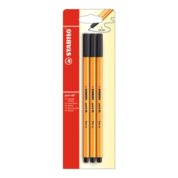 Stabilo "Point 88" Fineliner 0.4mm Pen Pack - 3 x Black
