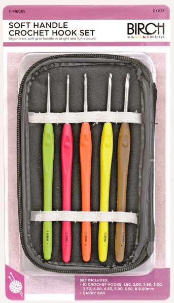 Birch Soft Grip Aluminium Crochet Hooks w Case - Set of 10 (1.50mm - 6.00mm)  | KNITTING CO. - 1