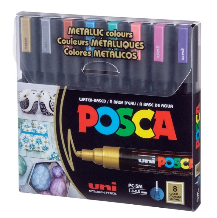 Uni Posca Paint Marker 1.8-2.5mm Bullet Tip Pen (PC-5M) - Set of 8 Metallic Colours