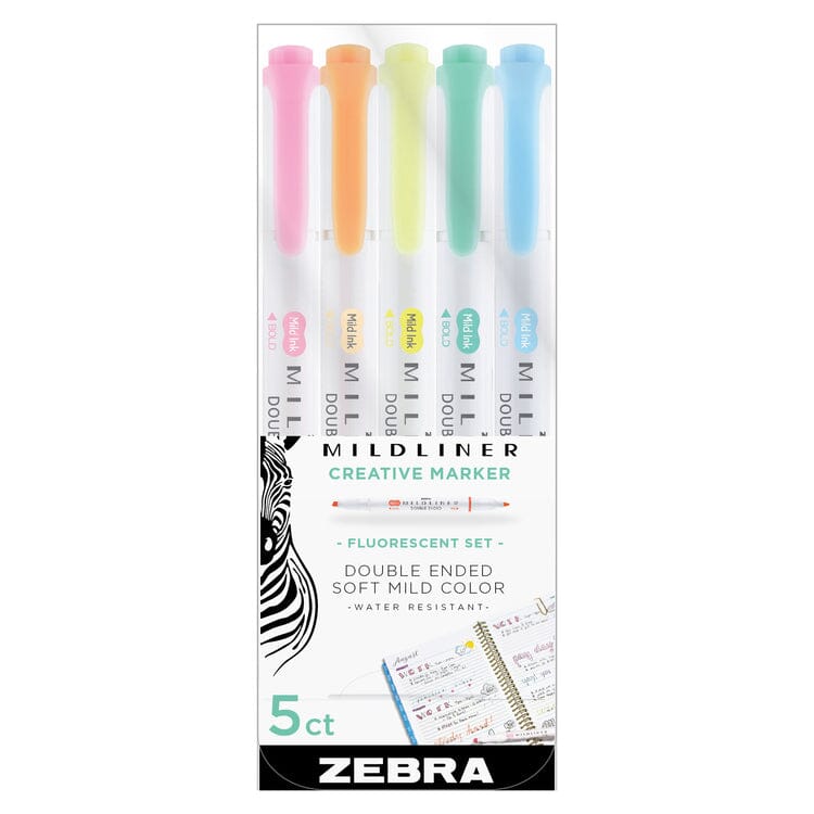 Zebra Mildliner Double Ended Highlighter Markers - Set of 5