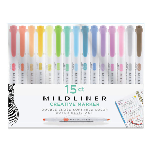 Zebra Mildliner Double Ended Highlighter Markers - Set of 15