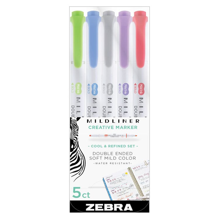 Zebra Mildliner Double Ended Highlighter Markers - Set of 5