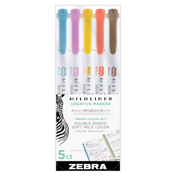 Zebra Mildliner Double Ended Highlighter Markers - Set of 5