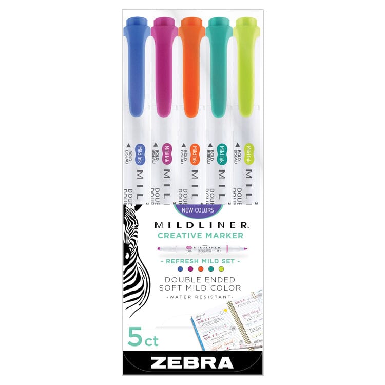 Zebra Mildliner Double Ended Highlighter Markers - Set of 5