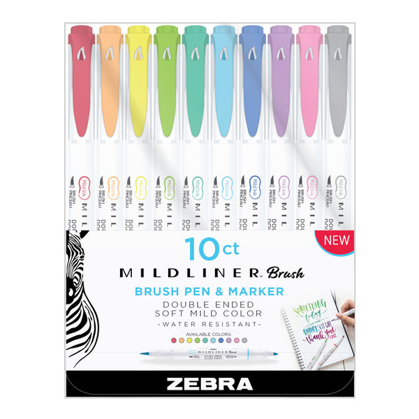 Zebra Mildliner Brush Double Ended Artist Markers - Set of 10