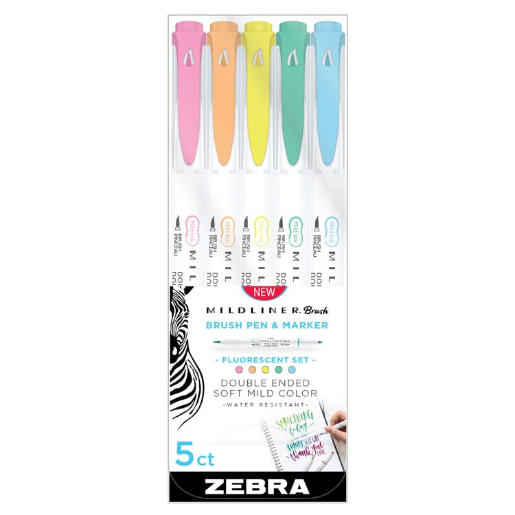 Zebra Mildliner Brush Double Ended Artist Markers - Set of 5
