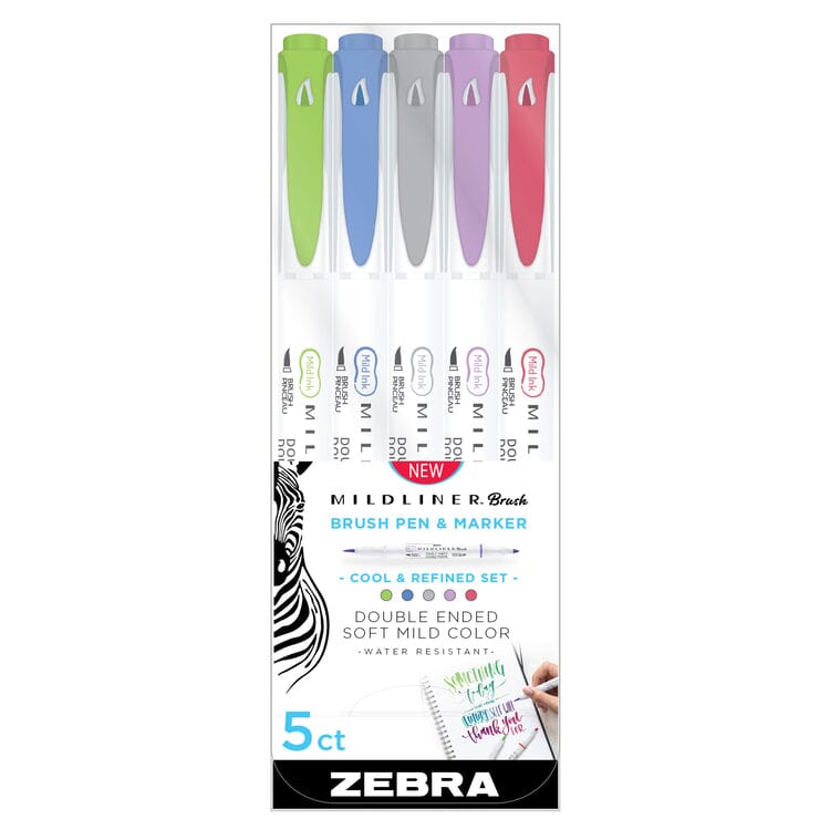 Zebra Mildliner Brush Double Ended Artist Markers - Set of 5