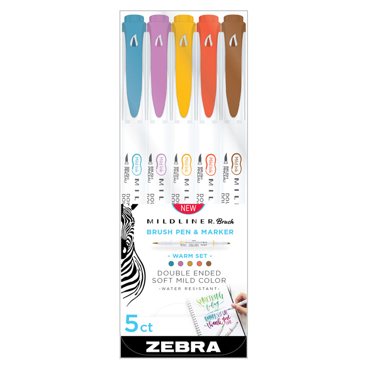 Zebra Mildliner Brush Double Ended Artist Markers - Set of 5