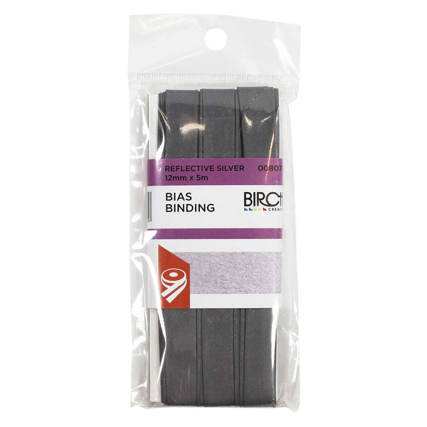 Birch Reflective Silver Bias Binding - 12mm x 5m