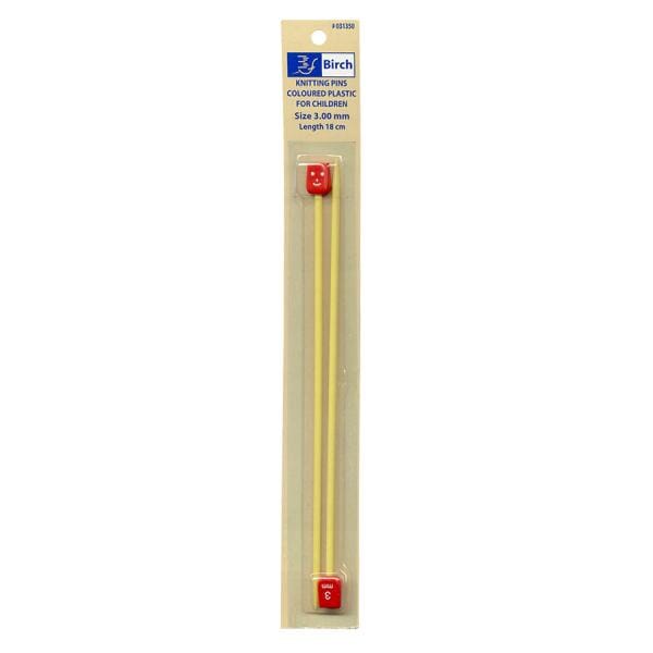Birch "Kids" Coloured Plastic Single Point Knitting Needles - 18cm (7")