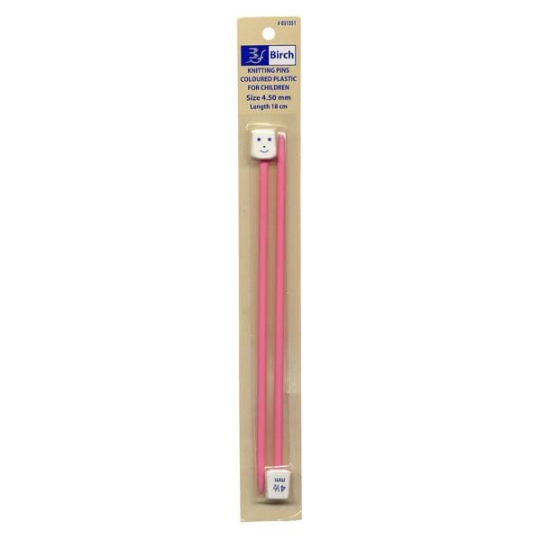 Birch "Kids" Coloured Plastic Single Point Knitting Needles - 18cm (7")