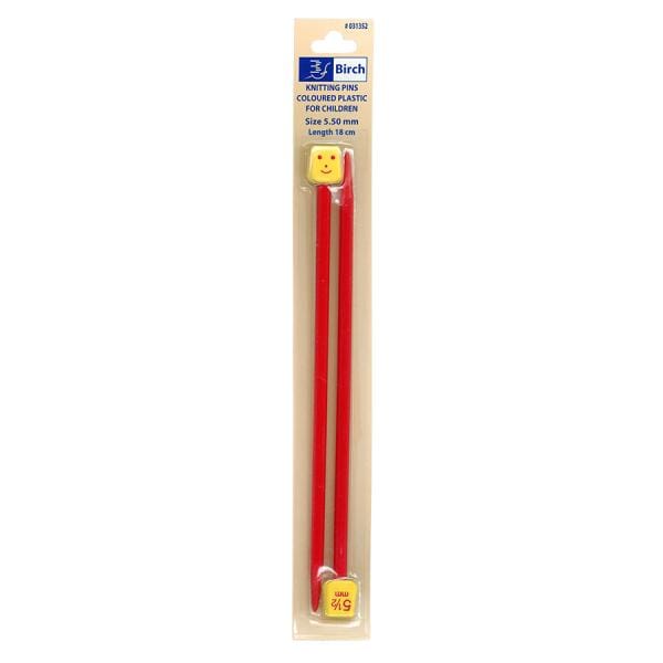 Birch "Kids" Coloured Plastic Single Point Knitting Needles - 18cm (7")