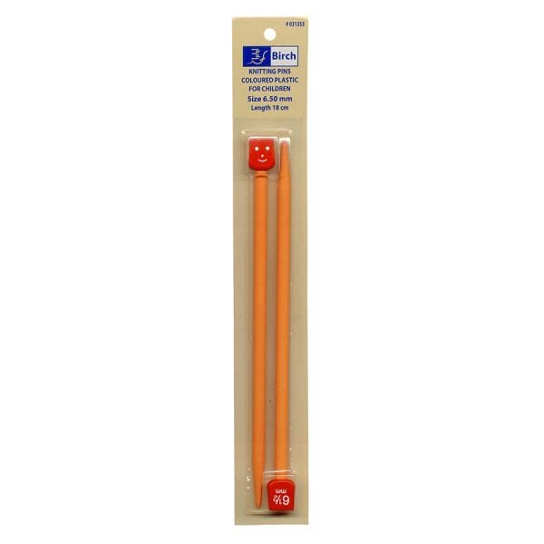 Birch "Kids" Coloured Plastic Single Point Knitting Needles - 18cm (7")