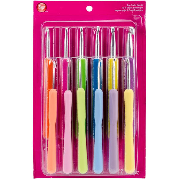 Boye Ergo Soft Grip Aluminium Crochet Hooks - Set of 12