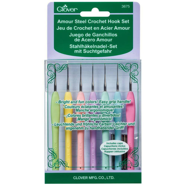 Clover Amour Soft Grip Steel Crochet Hooks - Set of 7 (0.60 - 1.75mm)  | KNITTING CO. - 1