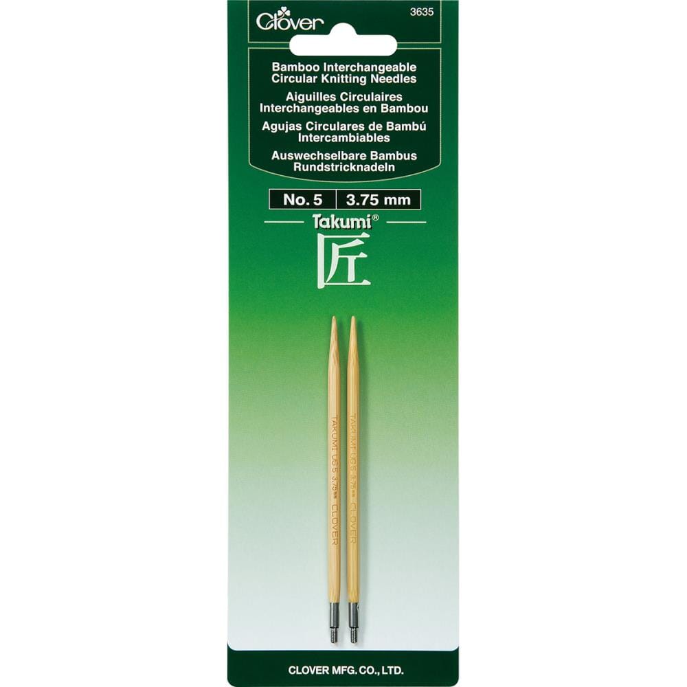 Clover Takumi 5" Interchangeable Bamboo Circular Knitting Needle Tips (Choose your Size)