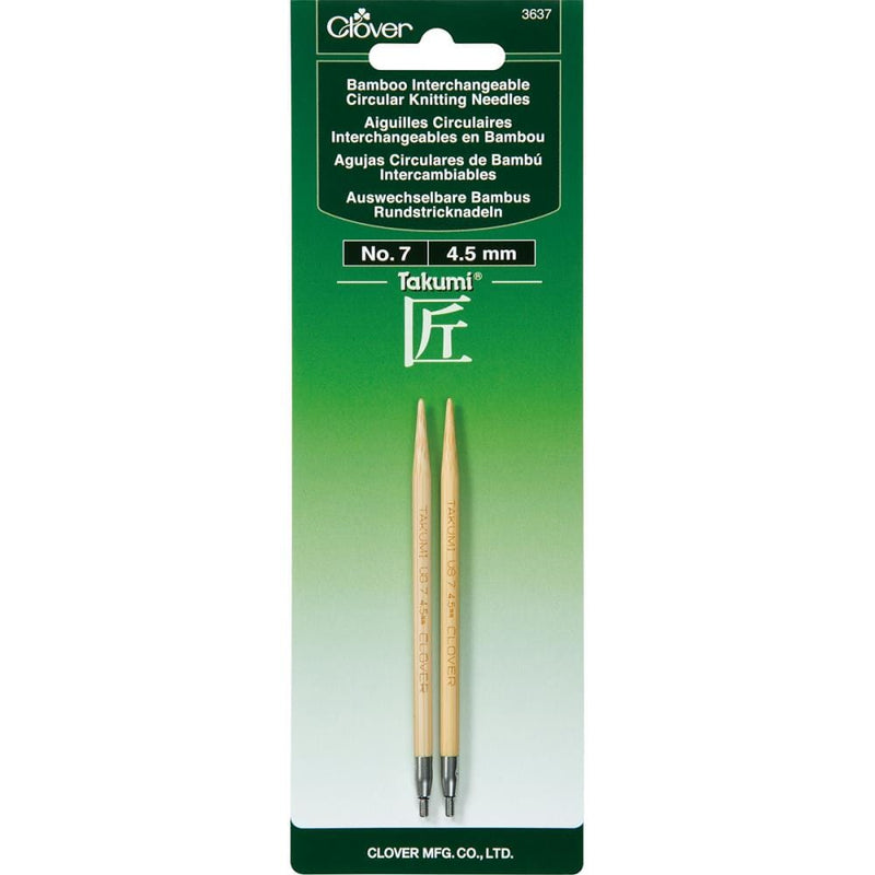 Clover Takumi 5" Interchangeable Bamboo Circular Knitting Needle Tips (Choose your Size)
