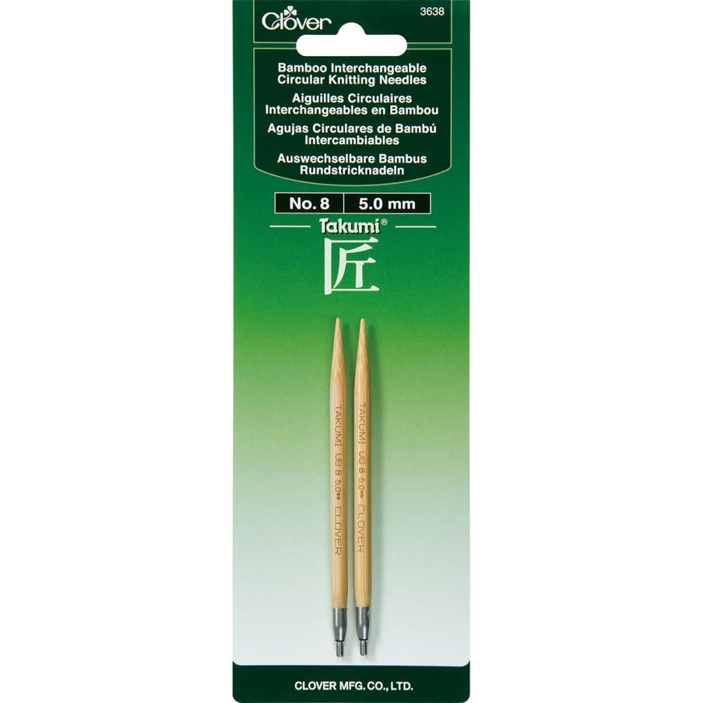 Clover Takumi 5" Interchangeable Bamboo Circular Knitting Needle Tips (Choose your Size)