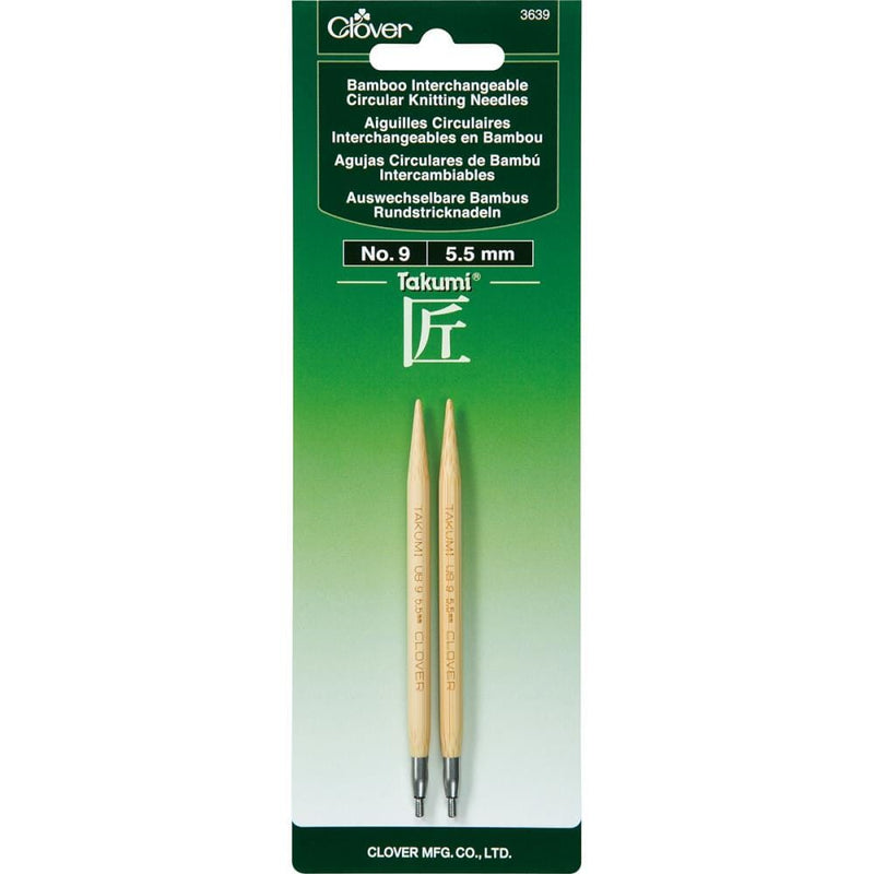 Clover Takumi 5" Interchangeable Bamboo Circular Knitting Needle Tips (Choose your Size)