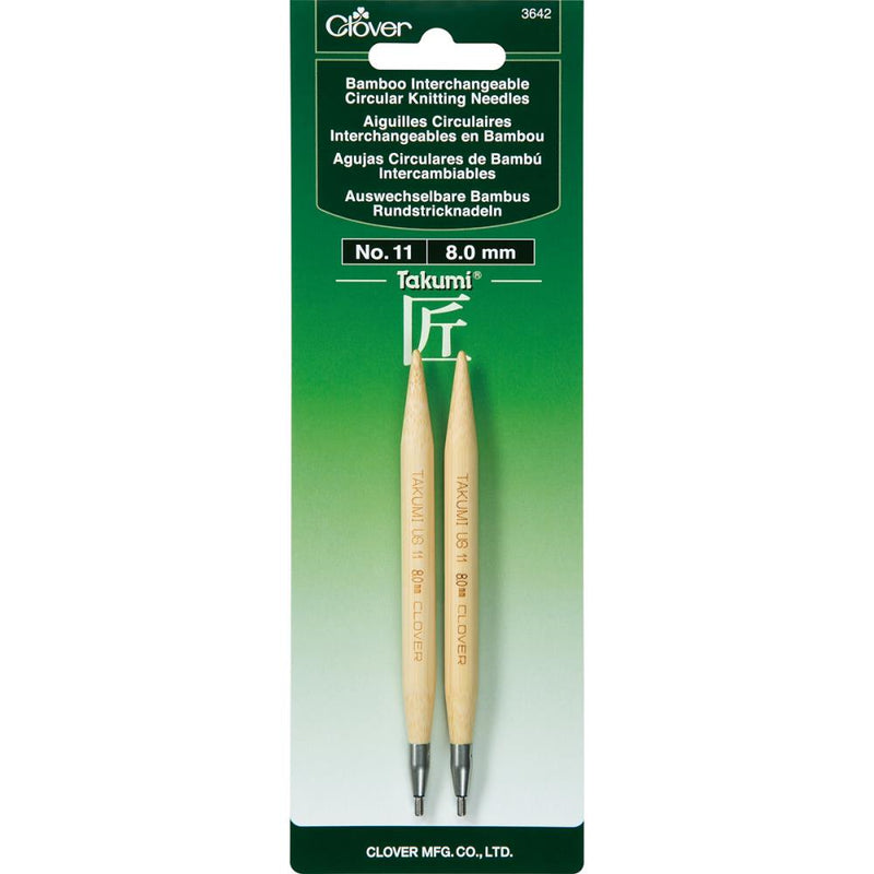 Clover Takumi 5" Interchangeable Bamboo Circular Knitting Needle Tips (Choose your Size)