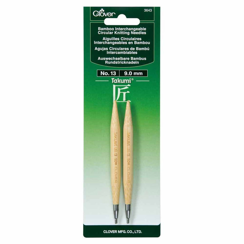Clover Takumi 5" Interchangeable Bamboo Circular Knitting Needle Tips (Choose your Size)