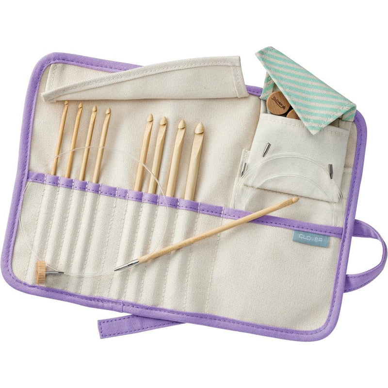 Clover Takumi Bamboo Wood Tunisian/Afghan IC Crochet Hook Set