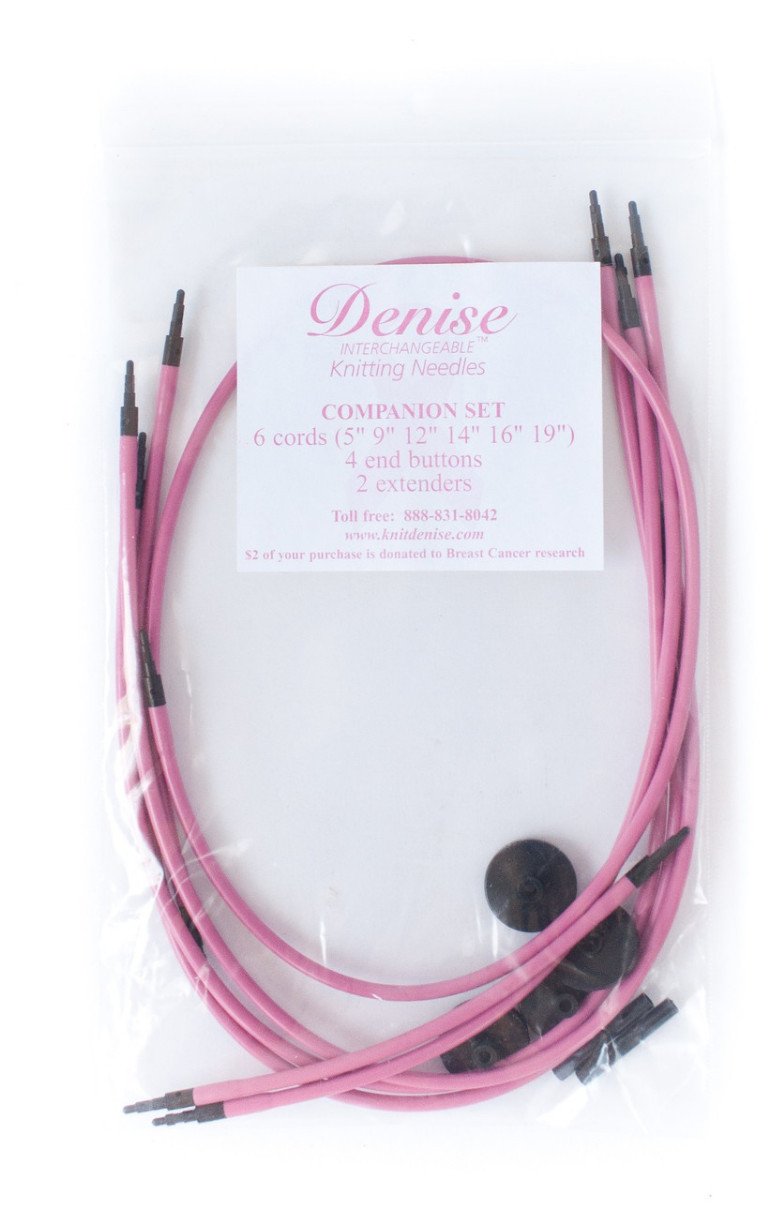 Denise Interchangeable Knitting & Crochet Cables - Pink Set of 6