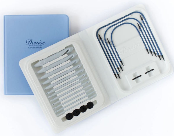 Denise Interchangeable Afghan/Tunisian Crochet Hook Set - Blue w Grey Hooks