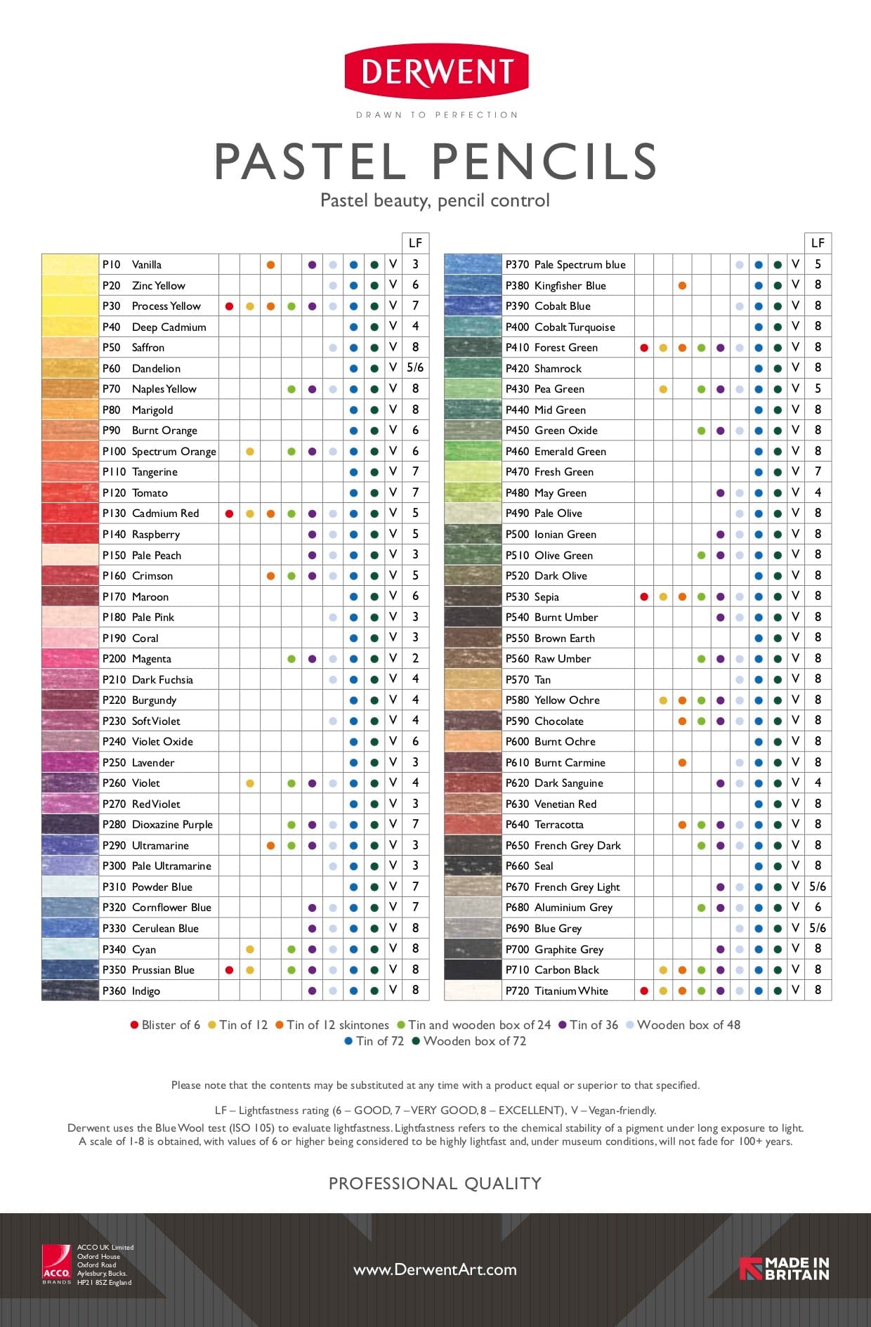 Derwent "Pastel" Colour Pencil Singles - Choose From 72 Colours
