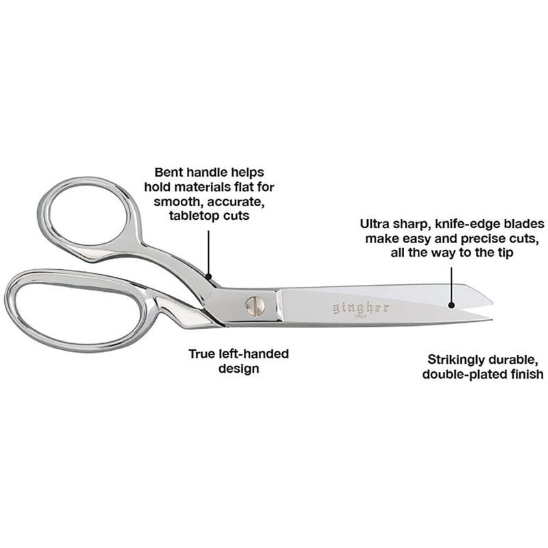 Gingher Knife Edge 8" Dressmaker Shears w Cover - Left Hand