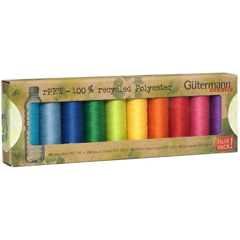 Gutermann rPET Recycled Polyester 100m Sewing Thread - Pack of 10
