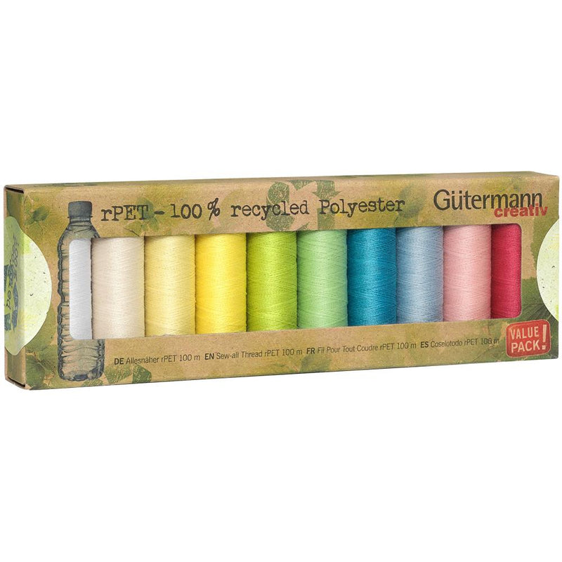 Gutermann rPET Recycled Polyester 100m Sewing Thread - Pack of 10
