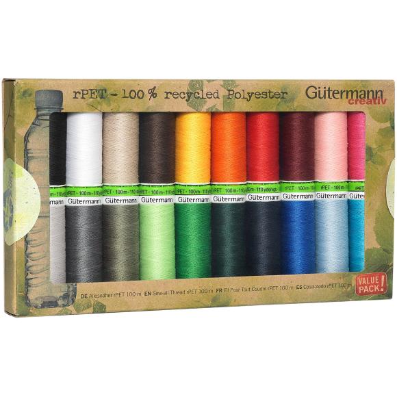 Gutermann rPET Recycled Polyester 100m Sewing Thread - Pack of 20