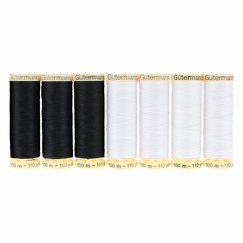 Gutermann Sew-All Polyester Sewing Thread - 7 x 100m Black/White Pack