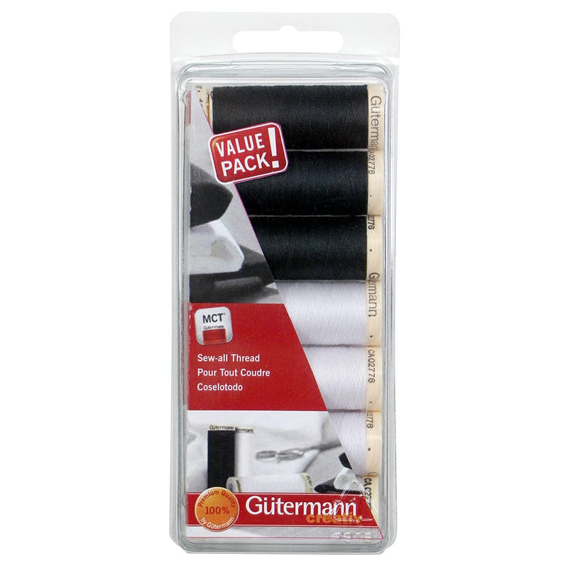 Gutermann Sew-All Polyester Sewing Thread - 7 x 100m Black/White Pack