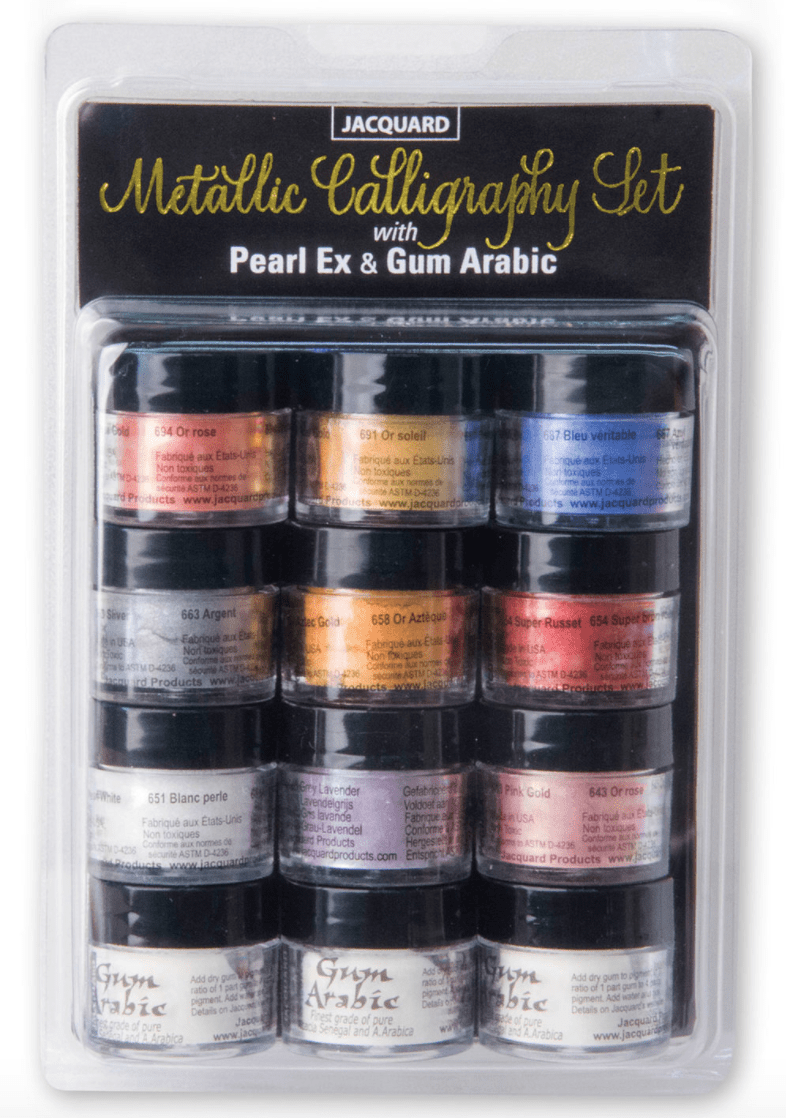 Jacquard Pearl Ex Metallic Calligraphy Set w Gum Arabic.