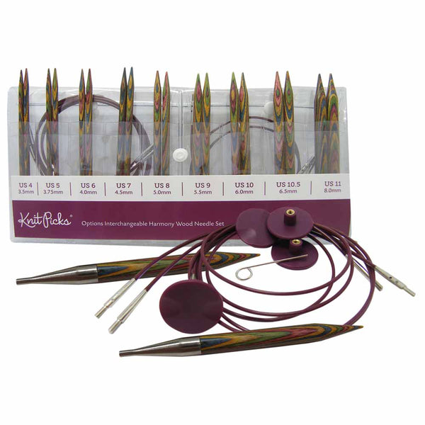 Knit Picks Rainbow Wood 13cm (5") Interchangeable Circular Knitting Needles - Full Set
