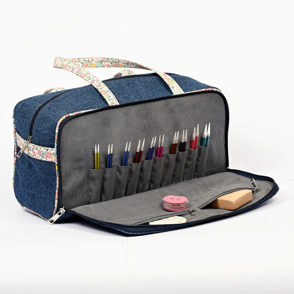 Knitpro "Bloom" Denim & Floral Knitting Duffle Bag