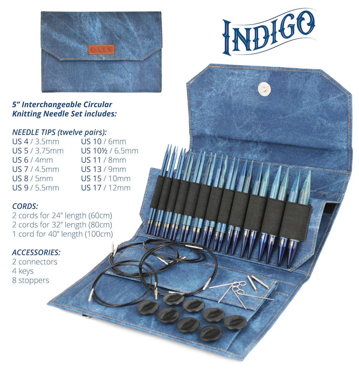 Lykke "Indigo" 13cm (5") Interchangeable Circular Knitting Needle Set