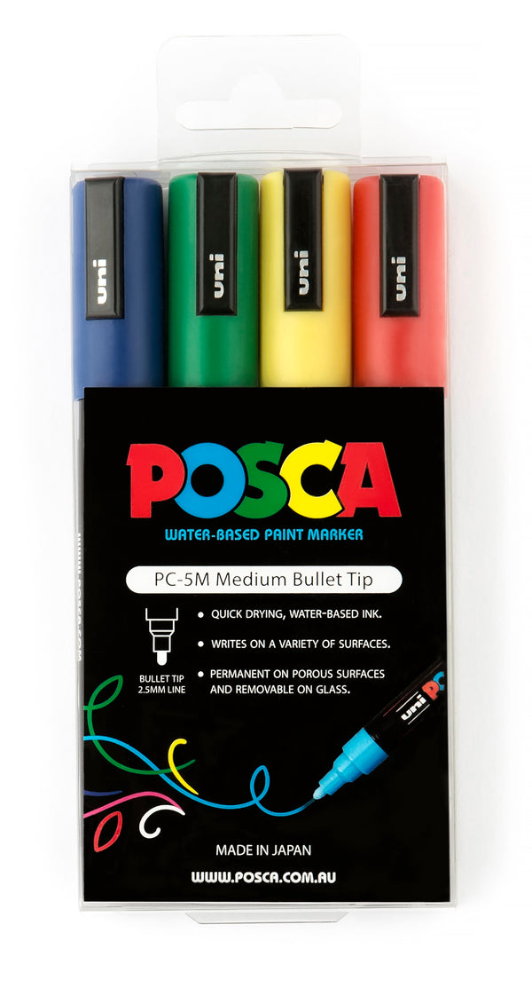 Uni Posca Paint Marker 1.8-2.5mm Bullet Tip Pen (PC-5M) - Colour Set of 4