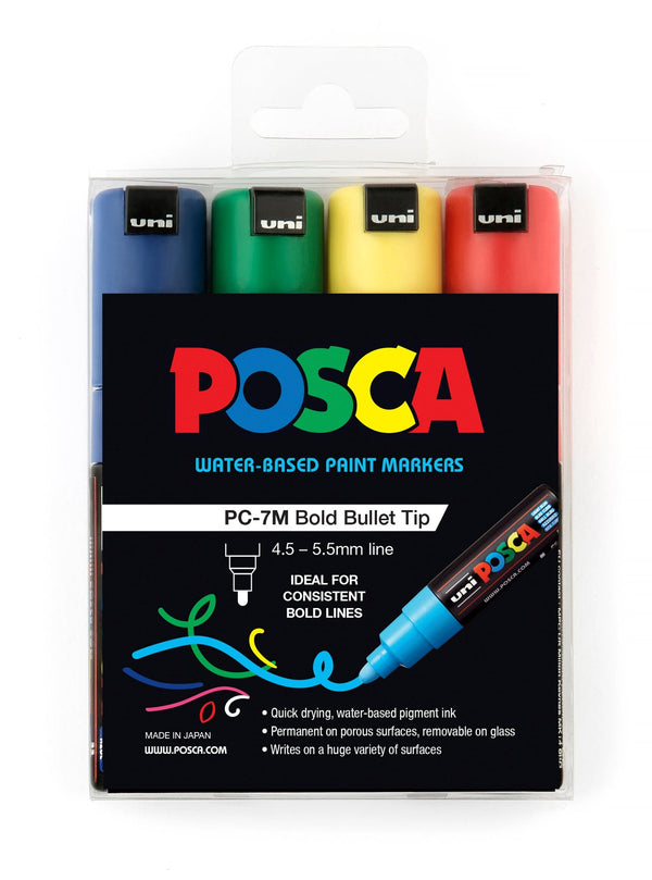 Uni Posca Paint Marker 4.5mm Bullet Tip Pen (PC-7M) - Colour Set of 4