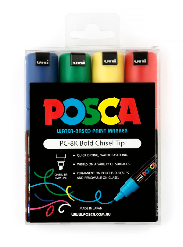 Uni Posca Paint Marker 4.5mm Chisel Tip Pen (PC-8K) - Colour Set of 4