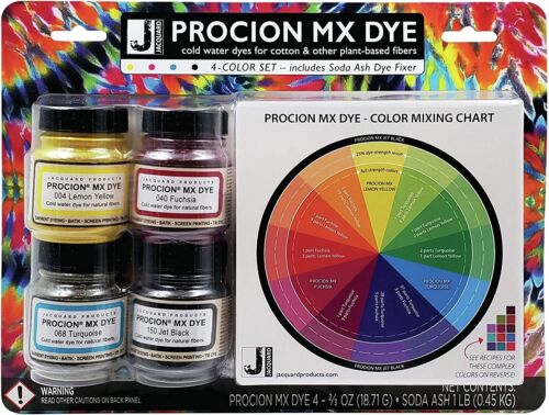 Jacquard "Procion MX" Fabric Dye Set of 4 Colours w Soda Ash