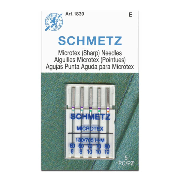 Schmetz "Microtex" Sharp Sewing Machine Needles - 5 Pack - Choose Your Size