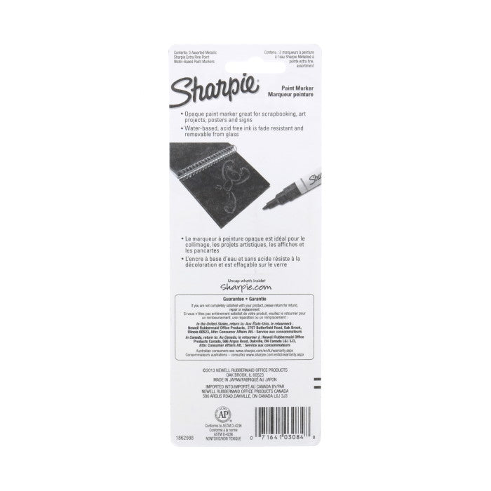 Sharpie Water-based Paint Marker Extra-Fine Tip Pen - Set of 3 Metallic Colours