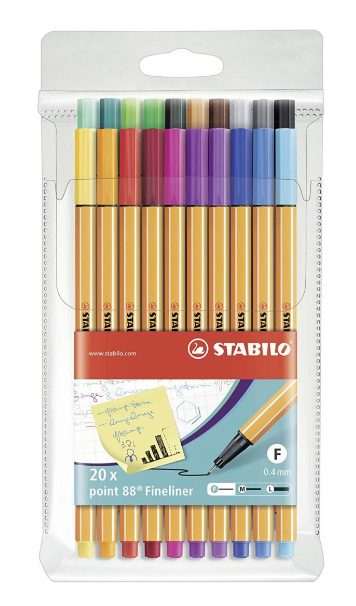 Stabilo "Point 88" Fineliner 0.4mm Pen Pack - Set of 20 Colours