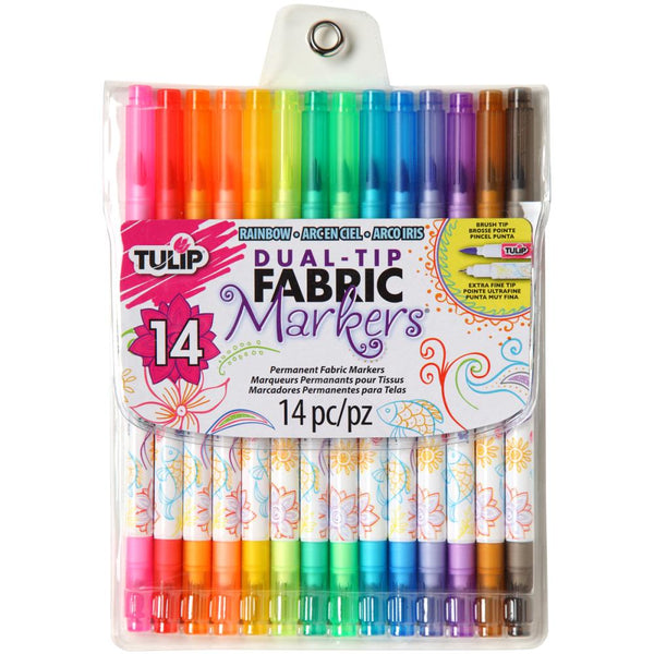 Tulip Dual Tip Permanent Fabric Markers - Rainbow Set of 14