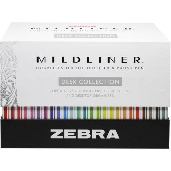 Zebra Mildliner Highlighter & Brush Markers w Desk Stand - Full Set of 50